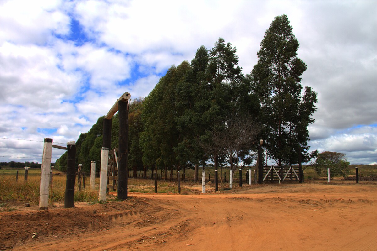 A entrada da fazenda da Perfil que reúne mais de 1.700 hectares de terra em Montezuma, MG