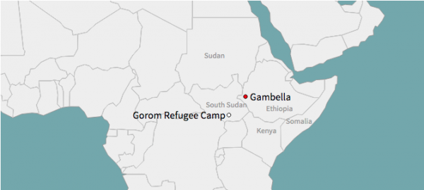 Otiri e Omot fugiram de Gambella pela fronteira com o Sudão do Sul antes de rumarem para o campo de refugiados de Gorom, um acampamento de anuaks que fugiram da Etiópia (Foto: ICIJ)