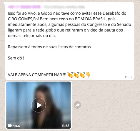 Corrente de WhatsApp afirma que Ciro Gomes (PDT) deu uma entrevista que a Globo tentou esconder