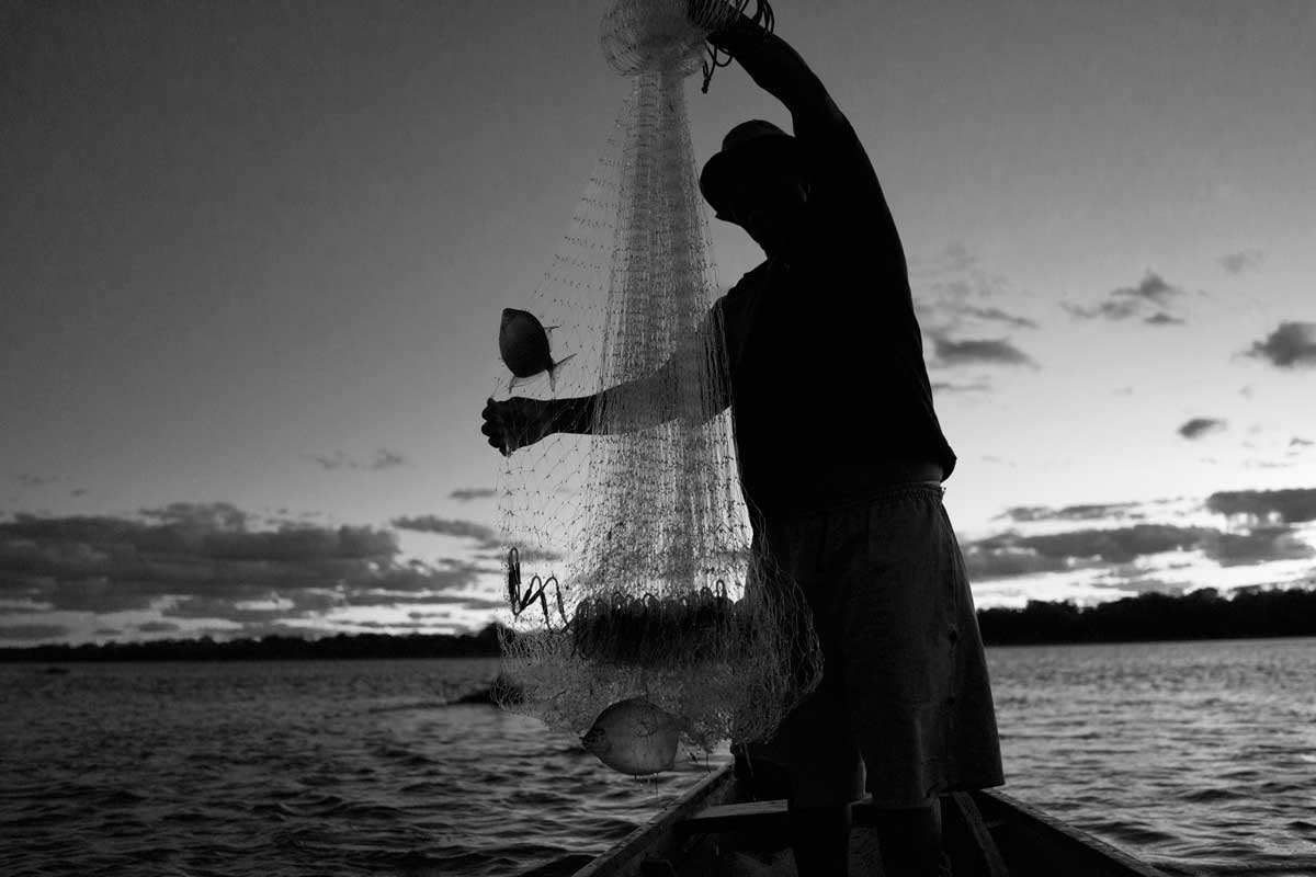 Pescador pega dois peixes no São Francisco em Pau Preto