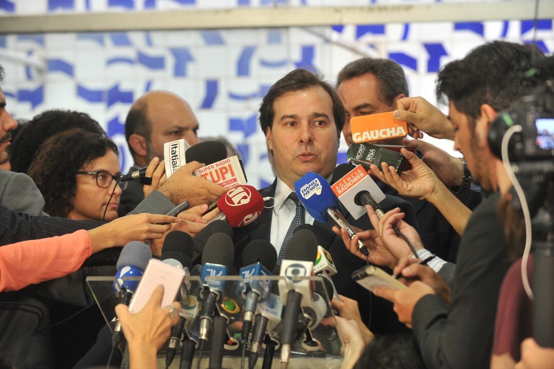 O presidente da Câmara, Rodrigo Maia (DEM-RJ), em entrevista coletiva sobre o projeto das 10 medidas contra a corrupção