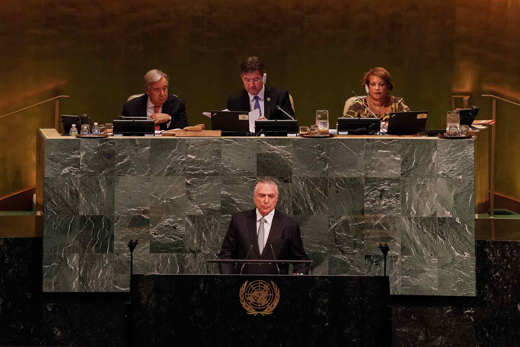 O presidente Michel Temer discursa na ONU