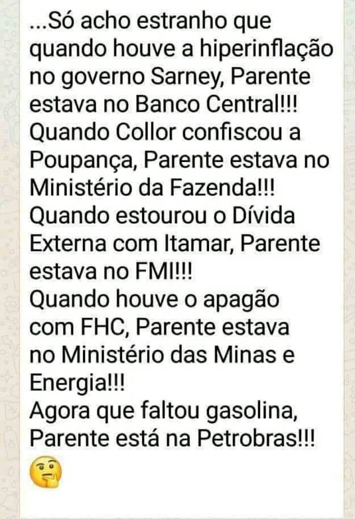 Mensagem associa Pedro Parente a crises