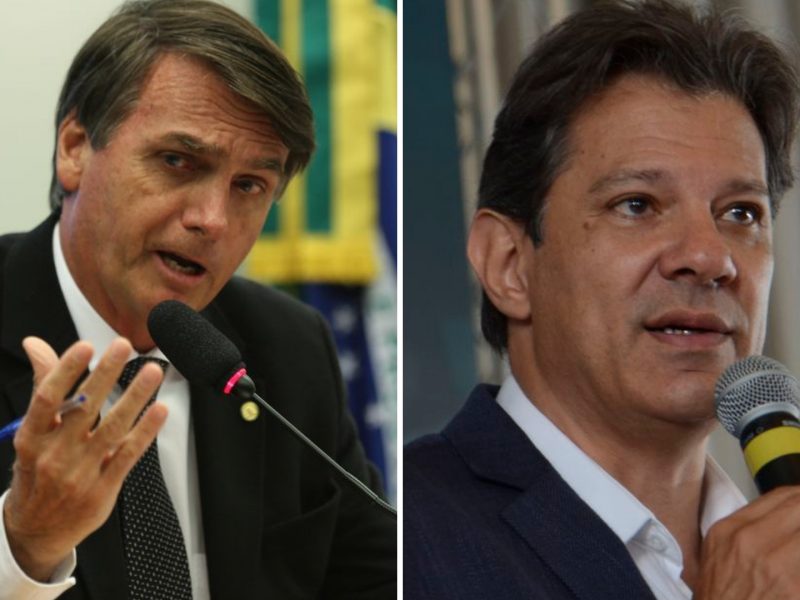 Os candidatos Jair Bolsonaro (PSL) e Fernando Haddad (PT), que têm propostas diferentes para combater a criminalidade