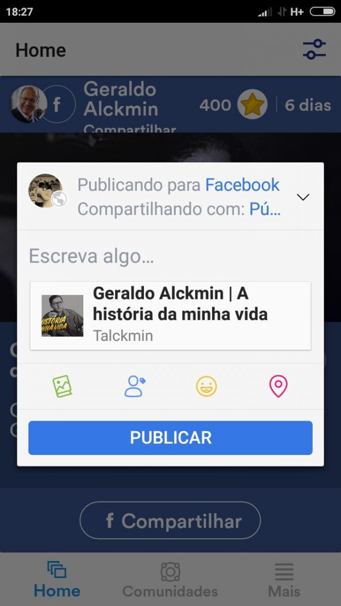 Usuário é incentivado a compartilhar história de Geraldo Alckmin sem poder ler o inteiro teor do conteúdo