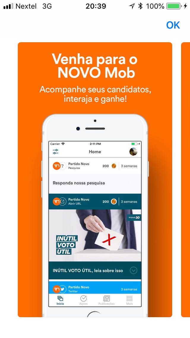 Na App Store, Novo MOB prometia prêmios durante a campanha eleitoral