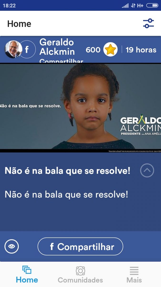 Post de Geraldo Alckmin sobre sua propaganda 