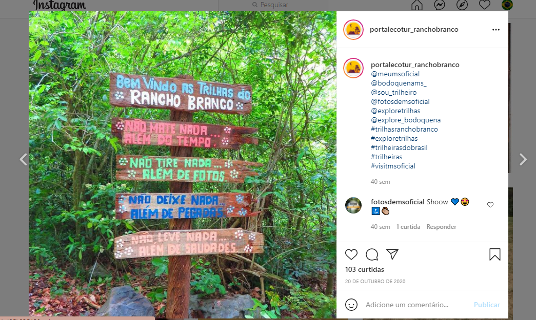 Print de postagem de instagram do perfil portal Ecotur Rancho Branco