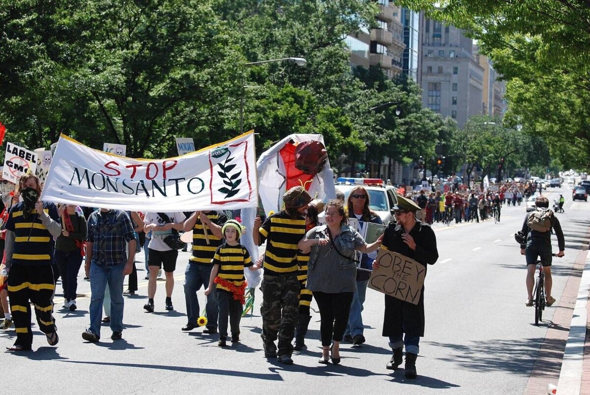 Manifestantes protestam contra a Bayer durante passeata
