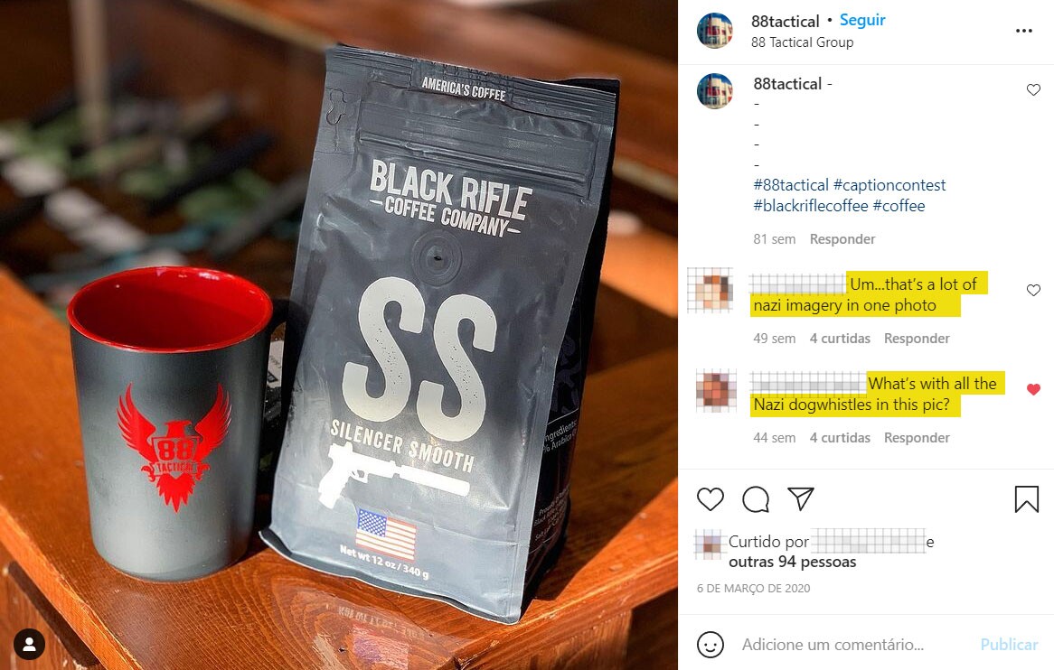 Print da foto do café Black Rifle Coffee, postado no Instagram da 88 Tactical