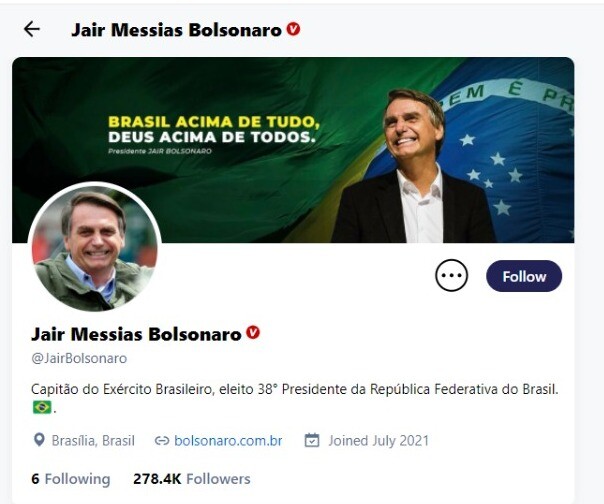 Print do perfil do presidente na plataforma Gettr