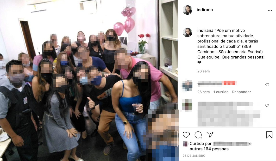 Em foto de janeiro de 2021, postada no Instagram, Indirana Cabral agradece sua equipe de trabalho e ressalta "o motivo sobrenatural" que permeia seu trabalho. 