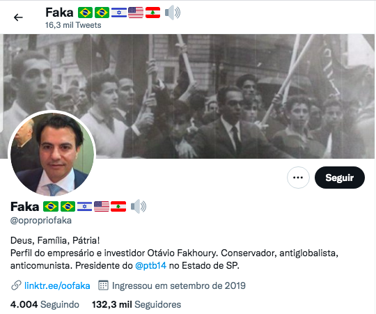 Imagem de capa do Twitter de Faka mostra seu pai e tio durante manifestações a favor da ditadura militar