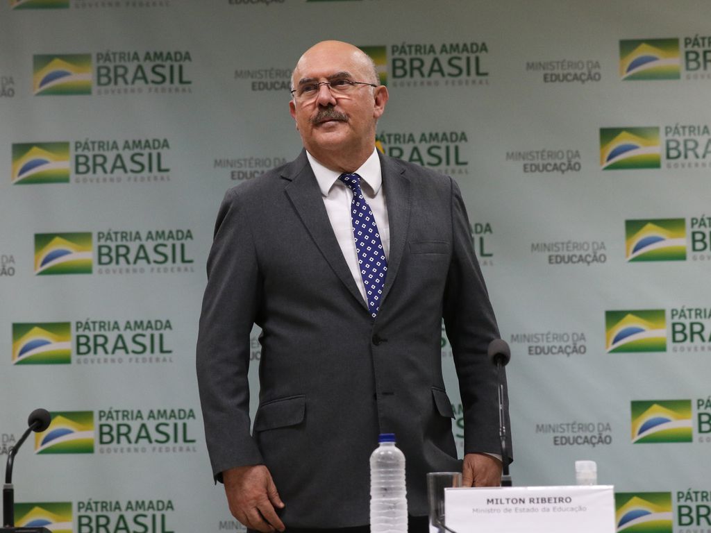 O ex- ministro da Educação, Milton Ribeiro, durante anuncio do relatório final do Grupo de Trabalho da reestruturação do Exame Nacional do Ensino Médio (Enem).