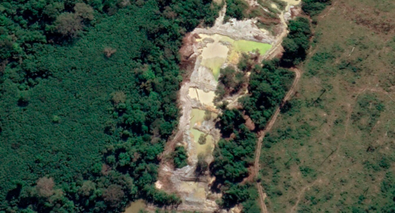 Imagens de satélite de julho de 2020 indicam atividade garimpeira em meio à floresta