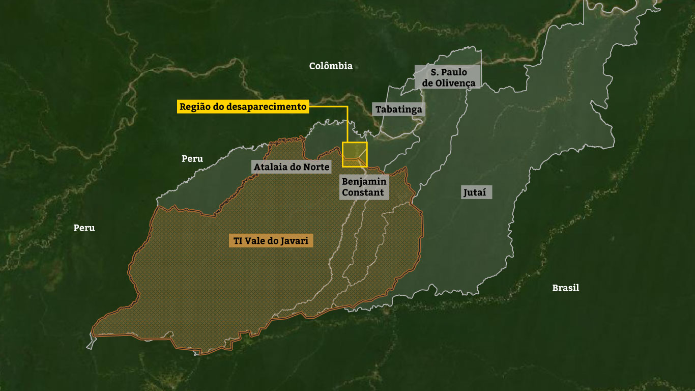 Mapa da região do Vale do Javari aponta área do desaparecimento de Bruno Pereira e Dom Phillips