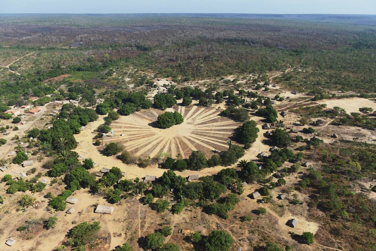 Imagem aérea do Território Indígena Porquinhos, no Maranhão.