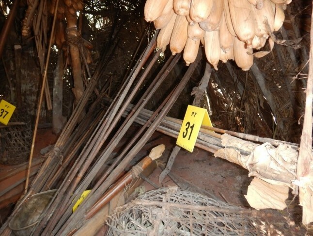 Objetos do índio do buraco encontrados pela Polícia Federal no interior de sua palhoça, como espigas de milho, flechas e taquaras
