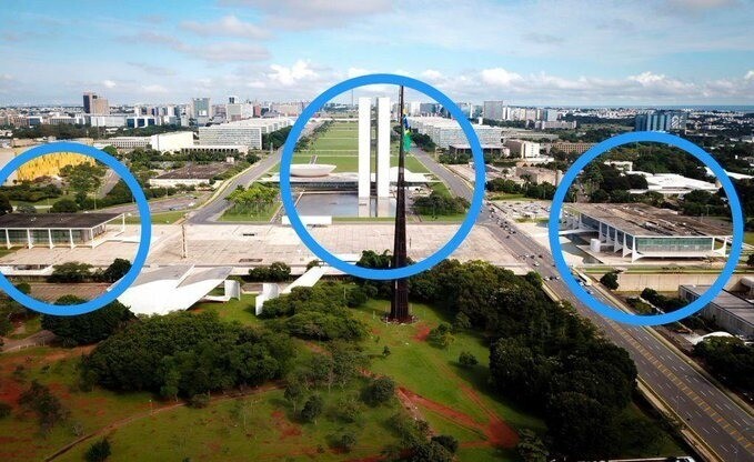 Imagem aérea do Palácio do Planalto, Congresso e STF