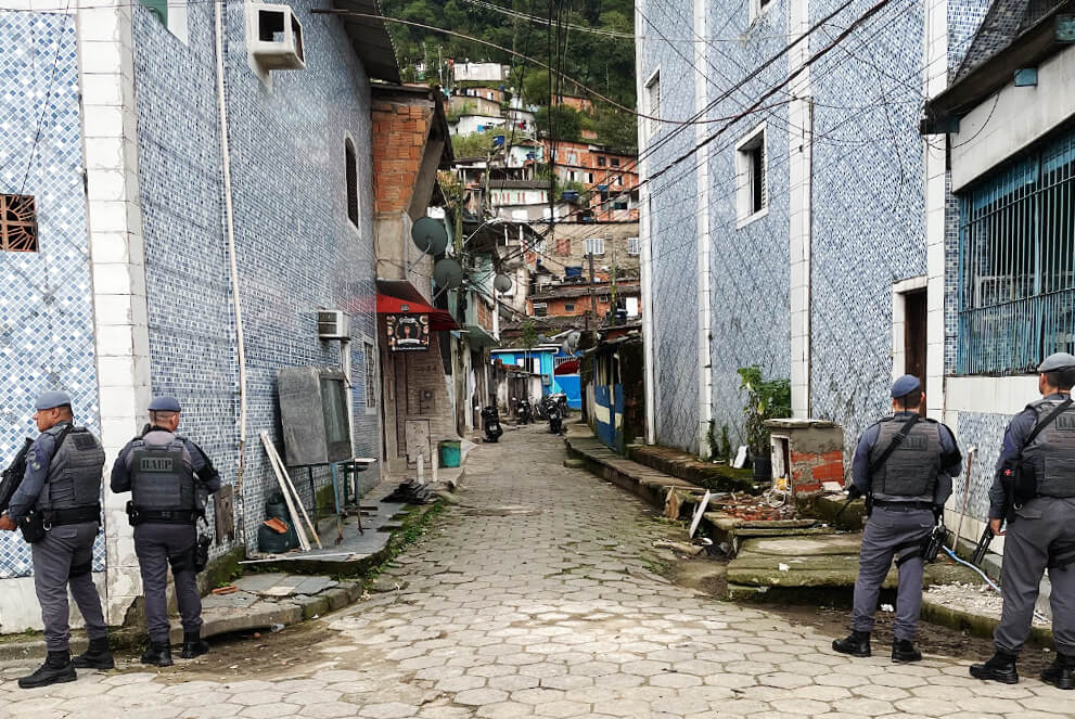 Batalhão do BAEP na Vila Baiana, no Guarujá, no dia 31 de julho, período da realização da Operação Escudo na Baixada Santista