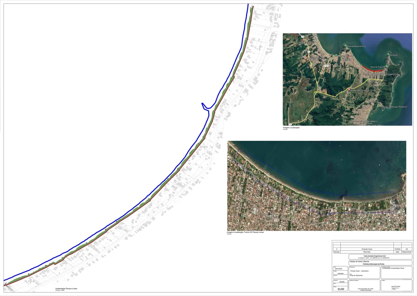 Mapa mostra projeto do Parque Linear em Penha, Santa Catarina
