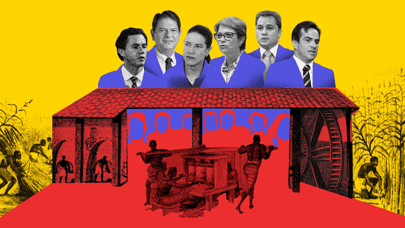 Ilustração mostra as fotos de herdeiros políticos de escravocratas