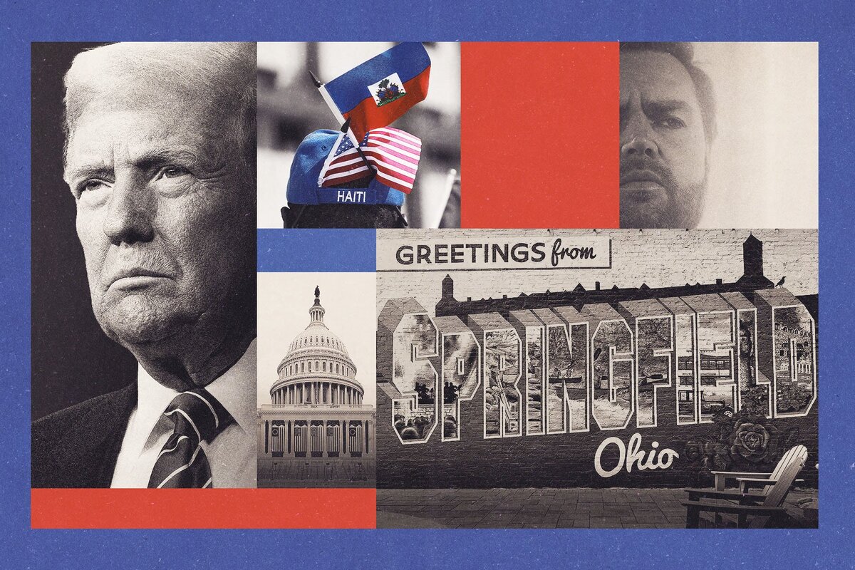 Colagem mostra imagens de Donald Trump com paisagens de Springfield, Ohio