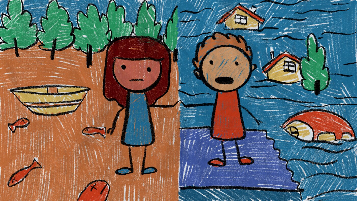 Ilustração mostra os impactos das amudanças climáticas na primeira infância