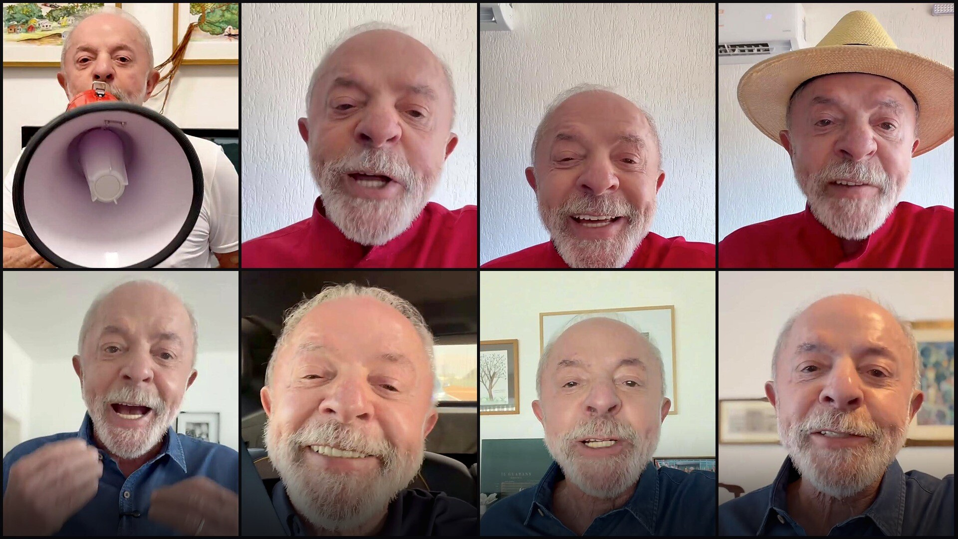 Colagem com frames de vídeos de Lula nas redes sociais